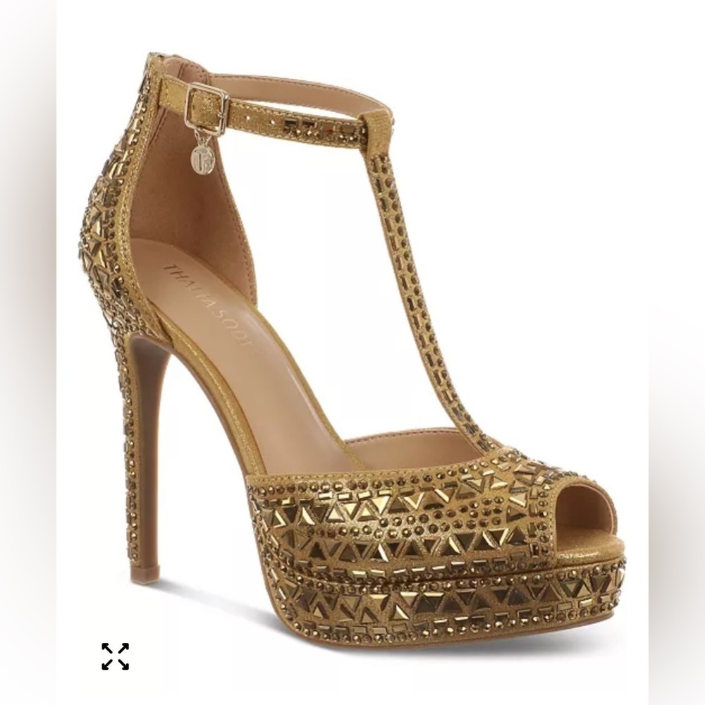 T-Strap Gold Embellished Platform Sandal - Women